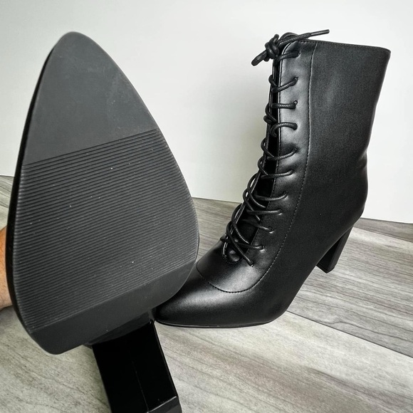 Black High Heel Boots Womens cute lace up side zipper New Chelsea Halloween sexy - Picture 4 of 6